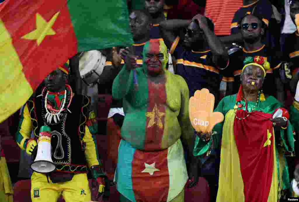 Cameroon fans inside the stadium before the round of 16 match opposing Cameroon to the Comoros in Yaounde, Cameroon, Jan. 24, 2022.