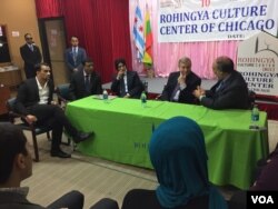 After Senator Dick Durbin, seated center, talked with local Rohingya leaders, Durbin told VOA he wants the U.S. to immediately terminate military-to-military contact with Myanmar.