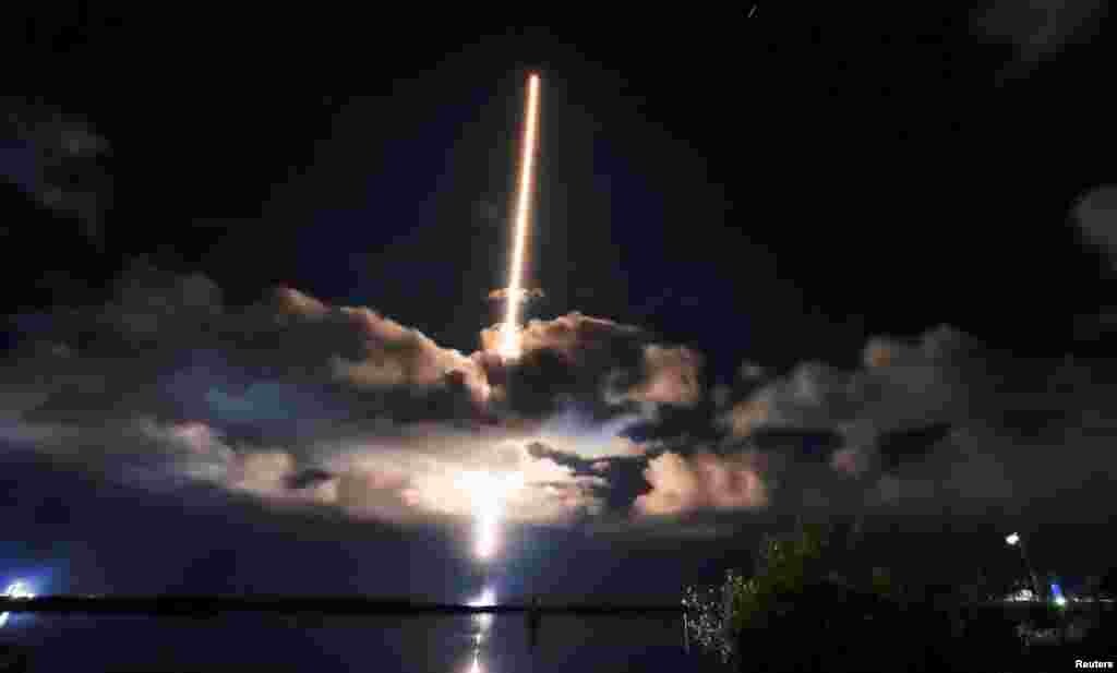 NASA's Lucy spacecraft, atop a United Launch Alliance Atlas 5 rocket for a mission to study the Trojan asteroids in the outer solar system, launches from Pad-41 at Cape Canaveral Space Force Station, in Cape Canaveral, Florida, Oct. 16, 2021.