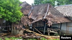 印尼旅遊勝地丹戎勒松海難附近的房屋在海嘯後受損（路透社2018年12月23日攝）