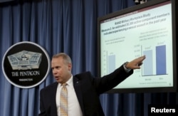 Nathan Galbreath, senior executive advisor for the Department of Defense Sexual Assault Prevention and Response Office, speaks at a news conference at the Pentagon in Washington to release the Annual Report on Sexual Assault in the Military, May 1, 2015.