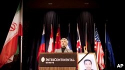 Iran's nuclear negotiator Saeed Jalili, secretary of the country's Supreme National Security Council, speaks at a press conference in Geneva.