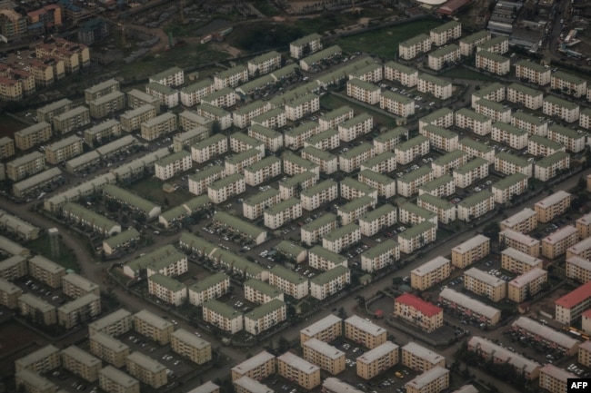 FILE - An aerial image shows apartments of Nyayo estate in Nairobi on April 16, 2018, speaking to a rising demand for housing in the Kenyan capital.