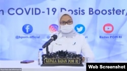 Kepala BPOM RI Penny K Lukito dalam telekonferensi pers di Jakarta, Senin (10/1). (VOA)