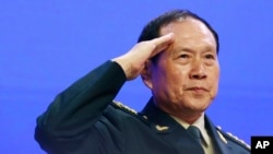 中国国防部长魏凤和2019年6月2日在香格里拉对话会上发言（美联社）