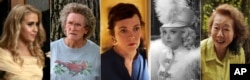This combination photo shows Oscar nominees for best supporting actress, from left, Maria Bakalova in "Borat Subsequent Moviefilm," Glenn Close in "Hillbilly Elegy," Olivia Colman in "The Father," Amanda Seyfried in "Mank," and Yuh-Jung Youn in "Minari."