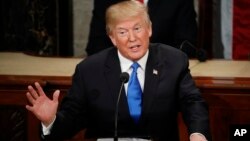 In this Jan. 30, 2018 file photo, President Donald Trump delivers his State of the Union address to a joint session of Congress on Capitol Hill in Washington.