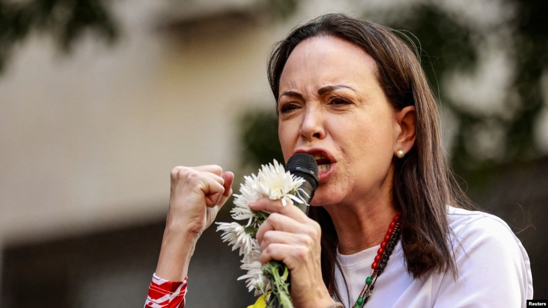 Venezuela opposition leader Machado appears at protest