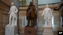 A statue of Jefferson Davis of Mississippi is on display in Statuary Hall on Capitol Hill in Washington, June 11, 2020. 