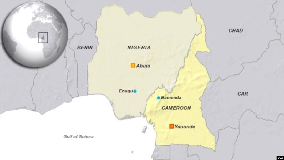 Peta wilayah Bamenda, Cameroon dan Enugu, Nigeria