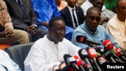 Amadou Ba, the candidate of the ruling coalition in Senegal, speaks during a press conference where he acknowledged defeat to Bassirou Diomaye Faye, in Dakar, on March 25, 2024.