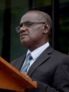 Solomon Islands’ newly elected Prime Minister Jeremiah Manele speaks during a press conference outside Parliament House in Honiara on May 2, 2024.