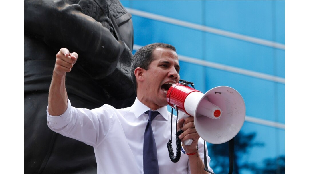 FILE - Venezuela's self-proclaimed interim president Juan Guaido speaks during a protest in Caracas, Venezuela, July 5, 2019.