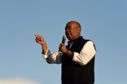 FILE - Democratic U.S. Senate candidate Jaime Harrison speaks at a campaign rally on Oct. 17, 2020, in North Charleston, S.C.