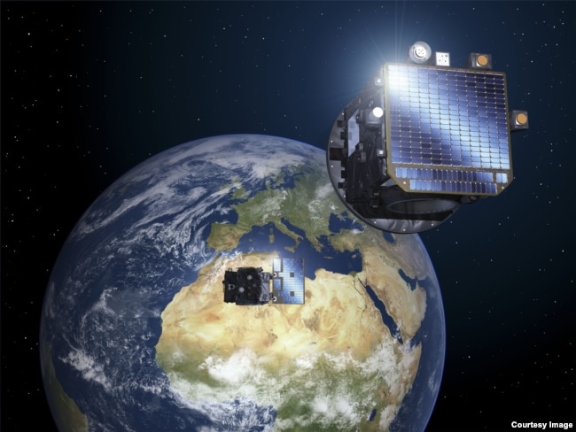 This artist illustration show the European Space Agency's Proba-3 satellites, which will operate from a high orbit above Earth. (Image Credit: ESA-P. Carril)