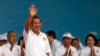 Cambodian Prime Minister Hun Sen waves to supporters during his Cambodian People's Party's campaign in Phnom Penh, Cambodia, Saturday, July 7, 2018. (AP Photo/Heng Sinith)