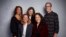 FILE - Sil Lai Abrams, back row from left, director Amy Ziering, director Kirby Dick, Drew Dixon, seated left, and Sheri Hines pose for a portrait to promote the film "On the Record" at the Music Lodge during the Sundance Film Festival in Park City, Utah.