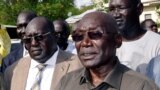 FILE - South Sudan's ousted army chief Paul Malong addresses the media after returning to the South Sudan's capital of Juba.