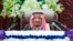 Saudi King Salman gives his annual policy speech in the ornate hall of the consultative Shura Council, Nov. 19, 2018, Riyadh, Saudi Arabia. 