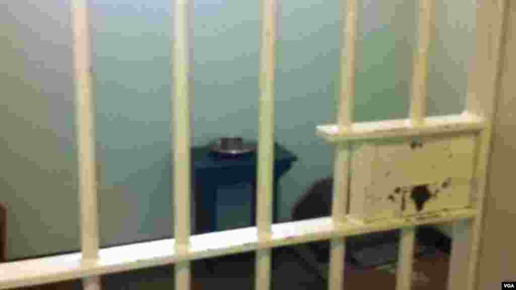 Nelson Mandela's cell during President Obama's visit to Robben Island prison in South Africa.