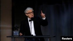 FILE - Director Woody Allen speaks on stage at the 2017 American Film Institute Life Achievement Award Show, Los Angeles, California, Aug. 6, 2017.