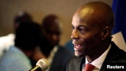 Jovenal Moise addresses the media after winning 55.67 percent of the vote in the November 20 presidential election, according to the electoral council, in Port-au-Prince, Haiti, Nov. 28, 2016. 