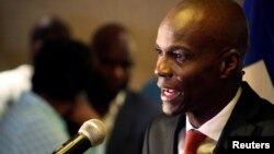 FILE - Jovenal Moise addresses the media after winning 55.67 percent of the vote in Nov. 20 presidential elections, according to preliminary results, in Port-au-Prince, Haiti, Nov. 28, 2016. 