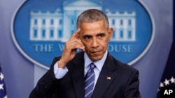 Le président Barack Obama lors d'une conférence de presse à la Maison Blanche à Washington, le 16 décembre 2016.