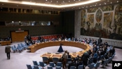 Una vista general muestra el Consejo de Seguridad de las Naciones Unidas durante una reunión de emergencia en la sede de la ONU, el 14 de abril de 2024.