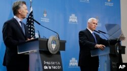 El vicepresidente de Estados Unidos, Mike Pence se reunió este martes en Buenos Aires con el presidente argentino Mauricio Macri. Agosto 15 de 2017.