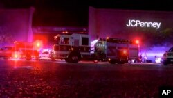 This image made from video provided by ABC 33/40 shows authorities responding after reports of shots fired at the Riverchase Galleria in Hoover, Ala., Nov. 22, 2018. Police shot and killed a man after a fight had erupted at the mall.