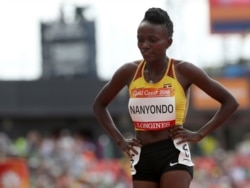 Uganda's Winnie Nanyondo reacts after her women's 800m heat at Carrara Stadium during the 2018 Commonwealth Games on the Gold Coast, Australia, April 12, 2018.