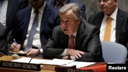 United Nations Secretary General Antonio Guterres addresses a meeting of the U.N. Security Council on South Sudan at U.N. headquarters in New York City, March 23, 2017. 
