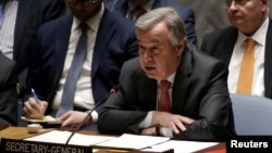 United Nations Secretary General Antonio Guterres addresses a meeting of the U.N. Security Council on South Sudan at U.N. headquarters in New York City, March 23, 2017. 