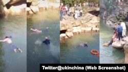 Diplomat Inggris Stephen Ellison melompat ke sungai di barat daya China untuk menyelamatkan seorang siswi yang hampir tenggelam pada Sabtu, 14 November 2020. Foto diambil dari video yang diunggah di Twitter.