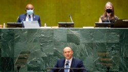 Israel's prime minister Naftali Bennett addresses the 76th Session of the United Nations General Assembly, Sept. 27, 2021, at U.N. headquarters.