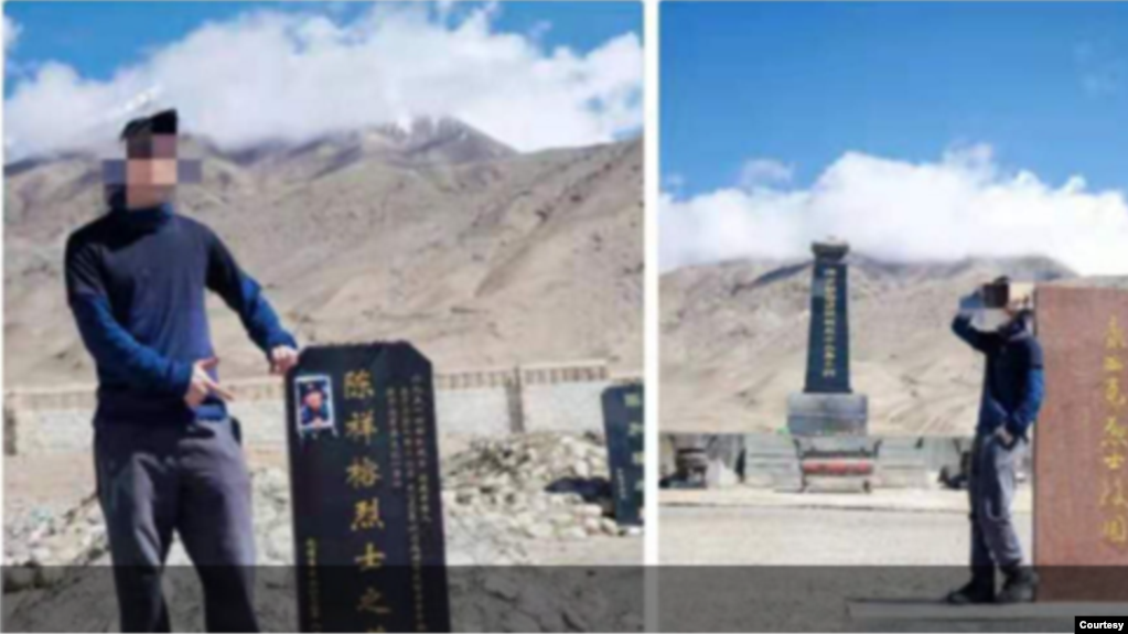 中国旅游博主李奇贤（小贤Jayson）被指在新疆烈士陵园里的摆拍被判处“亵渎烈士”罪。（照片来自博讯）(photo:VOA)
