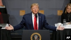 President Donald Trump addresses the Economic Club of New York, Nov. 12, 2019, in New York. 