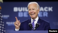 FILE - Democratic presidential candidate and former Vice President Joe Biden speaks about his plans to combat racial inequality at a campaign event in Wilmington, Delaware, U.S., July 28, 2020. 