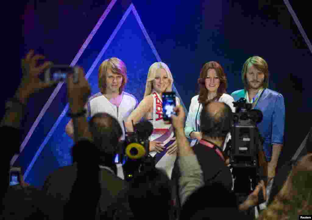 Swedish music band ABBA&#39;s new wax figures are presented at the ABBA museum in Stockholm.