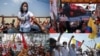 Montaje con imágenes del 8 de abril de 2020 del cierre de la campaña política en Perú y Ecuador. [Fotos: AFP].
