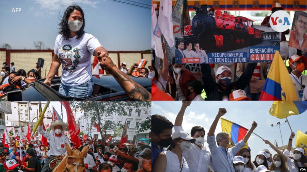 Imágenes del cierre de la campaña política en Perú y Ecuador del 8 de abril de 2020. Fotos originales AFP.
