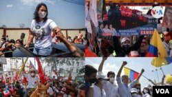 Montaje con imágenes del 8 de abril de 2020 del cierre de la campaña política en Perú y Ecuador. [Fotos: AFP].