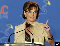 FILE - This May 29, 2014 photo shows Sarah Palin speaking at the Republican Leadership Conference in New Orleans, La.