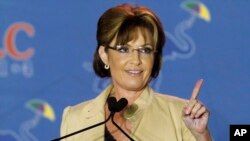 FILE - Sarah Palin speaks at the Republican Leadership Conference in New Orleans, Louisiana, on May 29, 2014.