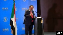 Sudanese Prime Minister Abdalla Hamdok speaks during a press conference in Khartoum, Feb. 8, 2021. 