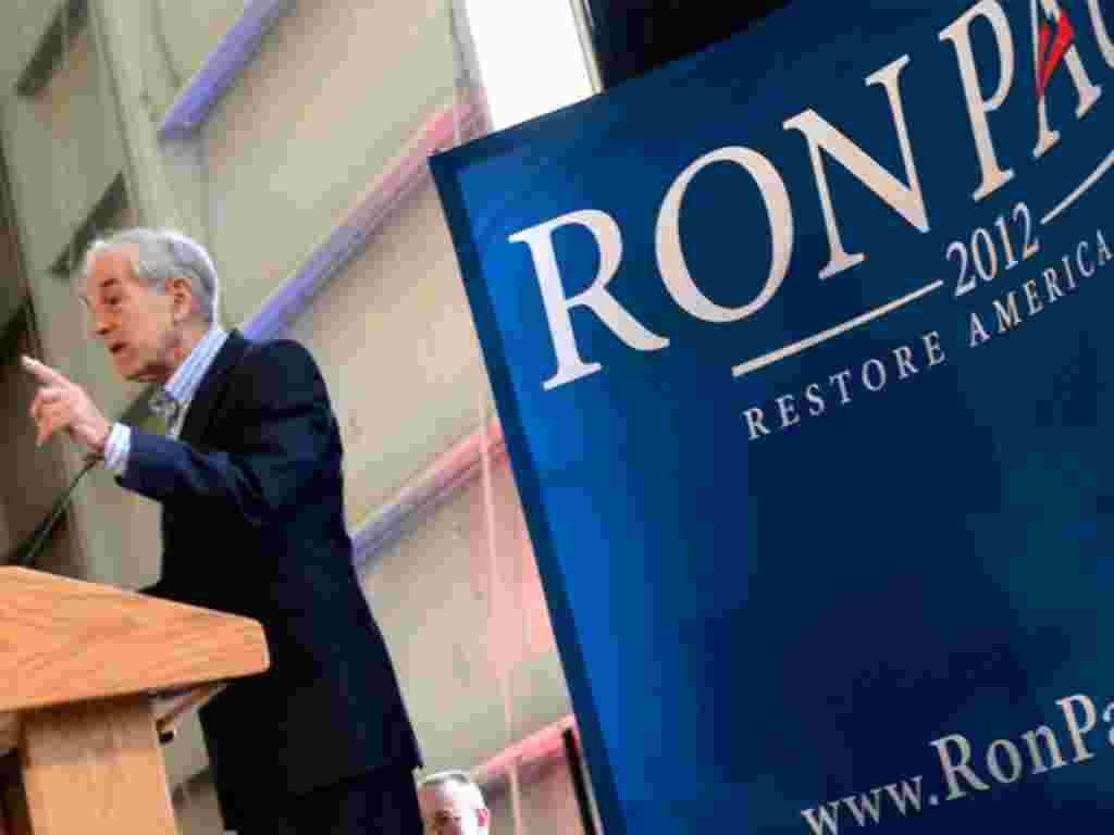 Republican presidential candidate Ron Paul speaks during a campaign rally at the Colorado Springs Airport on January 31, 2012. (AP)