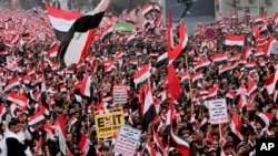 Thousands of supporters of Shiite cleric Muqtada al-Sadr gathered Jan. 24, 2020, in Baghdad to demand American troops leave the country amid heightened anti-US sentiment after a U.S. drone strike earlier this month killed a top Iranian general in Baghdad.