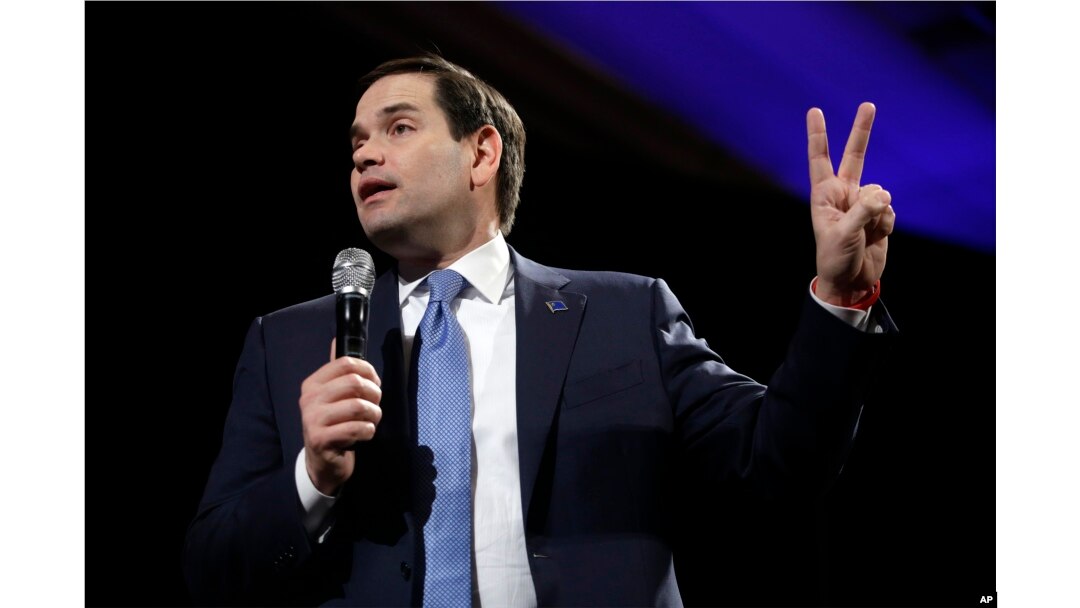 FILE - Republican presidential candidate Sen. Marco Rubio, R-Fla, speaks at a rally in Reno, Nevada, Feb. 22, 2016. Both Rubio and Cruz stated their willingness to make public their tax records and criticized Trump for demurring on the issue.