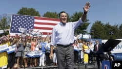 Republican presidential candidate and former Massachusetts Gov. Mitt Romney campaigns at Van Dyck park in Fairfax, Va., Sept. 13, 2012. 